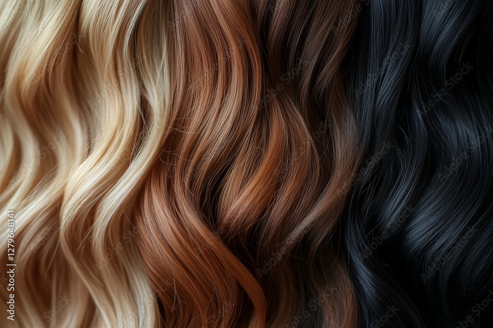 Fototapeta premium Women's barber shops feature a spectrum of hair colors for women, with hues ranging from blonde to dark brown