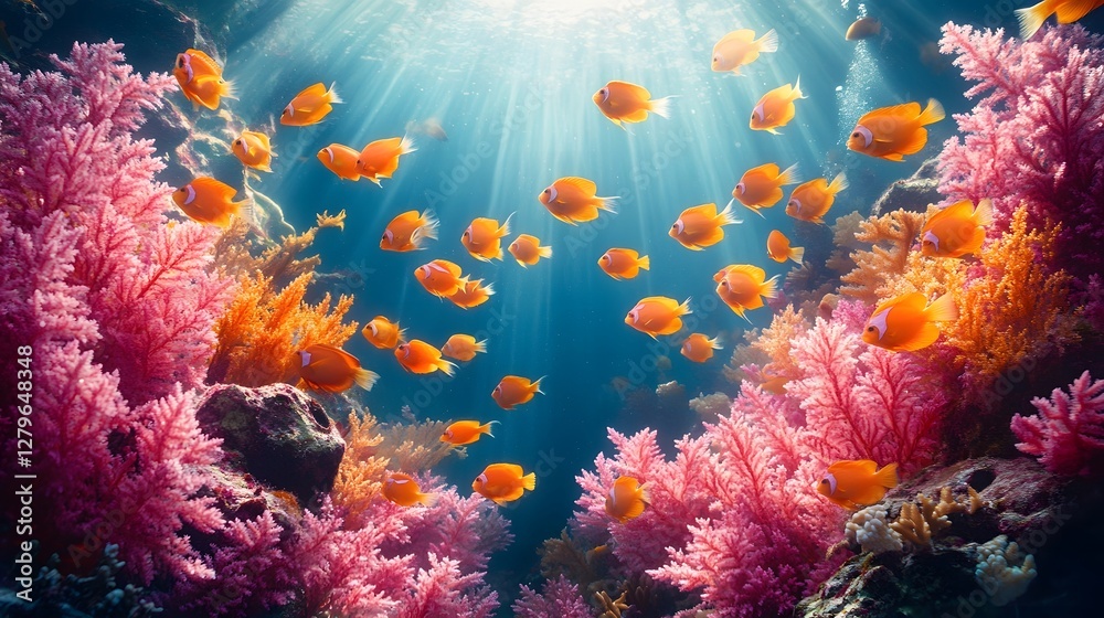 Enchanting Underwater Coral Garden Teeming with Vibrant Tropical Fish Enchanting Underwater Coral Garden Teeming with Vibrant Tropical Fish