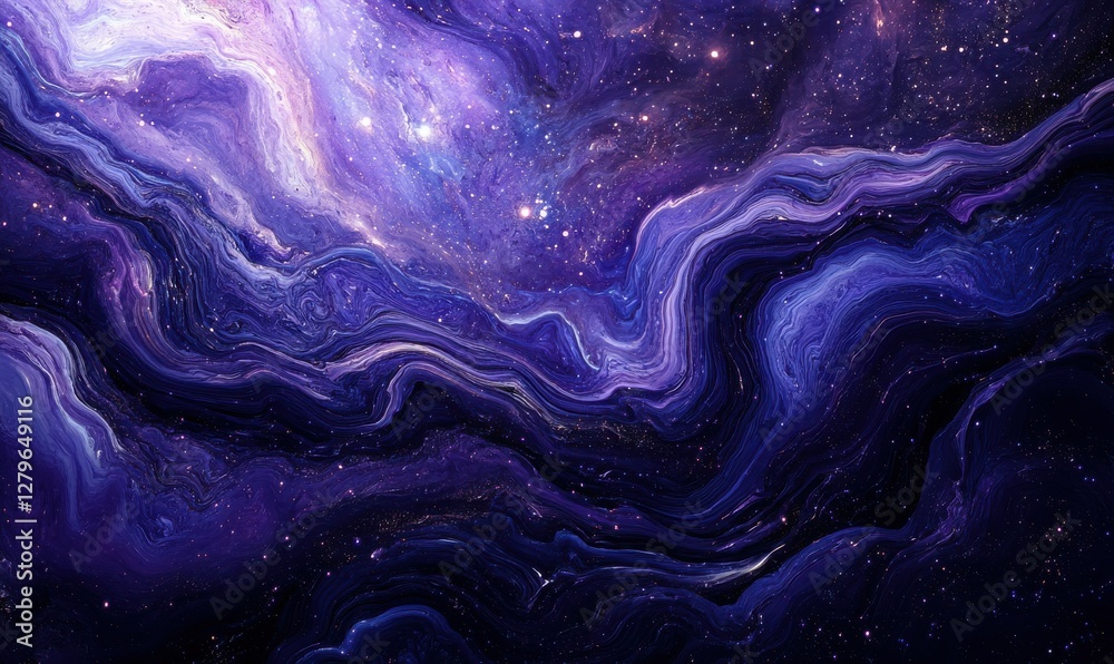 Fototapeta premium Abstract cosmic composition featuring radiant purple and blue light trails swirling across a starry background, creating a futuristic and mysterious vibe,
