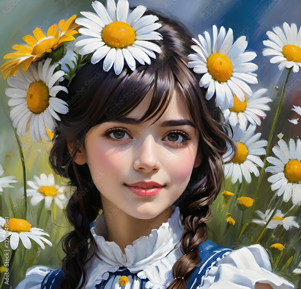 charming young girl among a chamomile field charming young girl among a chamomile field