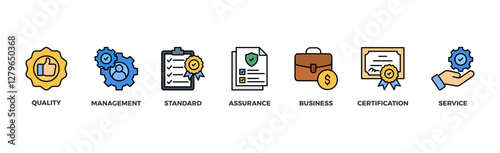 ISO 9001 banner web icon vector illustration concept with icon of quality, management, standard, assurance, business, certification and service	