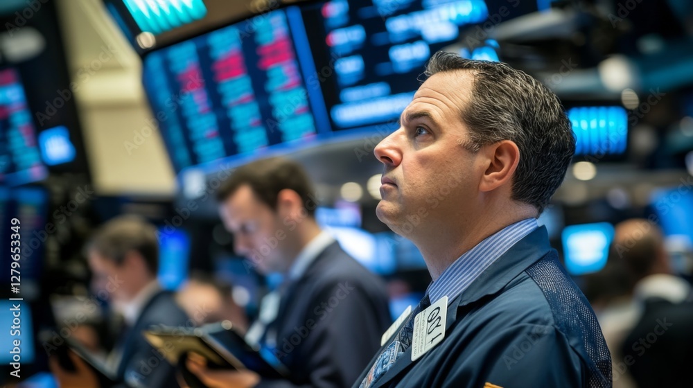 Fototapeta premium Stock trader looking at market data screens