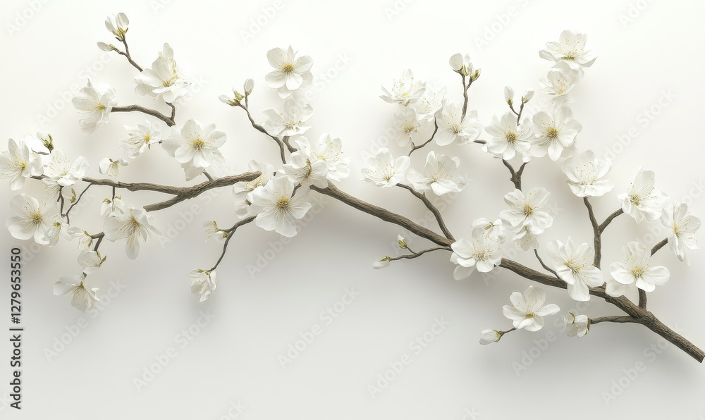 Artistic rendering of delicate cherry blossom branches glowing softly against a minimal white background, symbolizing beauty and elegance Artistic rendering of delicate cherry blossom branches glowing softly against a minimal white background, symbolizing beauty and elegance