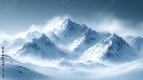 Wallpaper Mural Serene Snow Capped Mountain Range in Misty Winter Atmosphere Torontodigital.ca