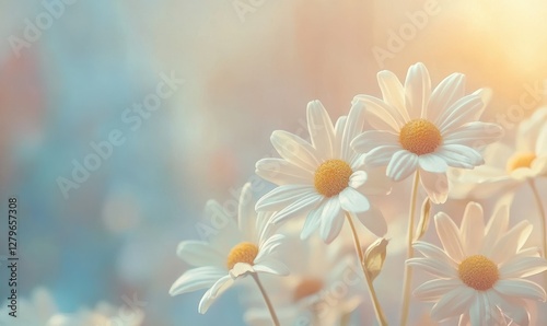 Bright and cheerful daisy patterns on a soft pastel background, symbolizing happiness, simplicity, and nature's beauty.