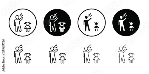 Parents scolding child icon Thin line flat illustration