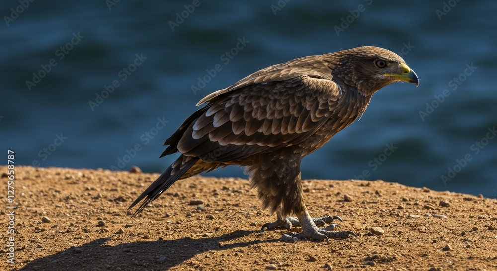 Fototapeta premium Golden Eagle portrait, standing majestically in the wild nature backdrop