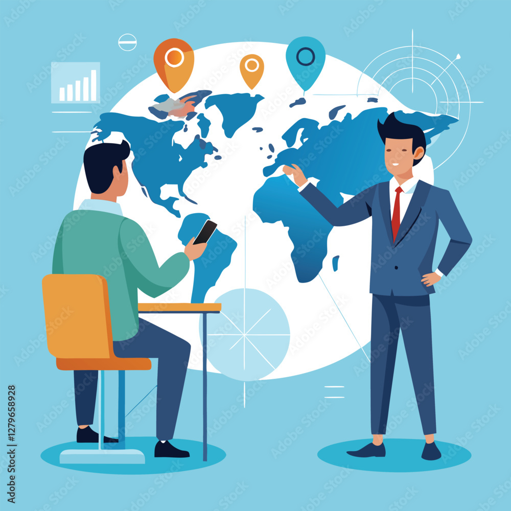 Naklejka premium Global Business Collaboration Meeting Vector Illustration. Global Business Collaboration Meeting Design.