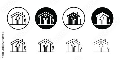 Stay home icon Thin line flat illustration