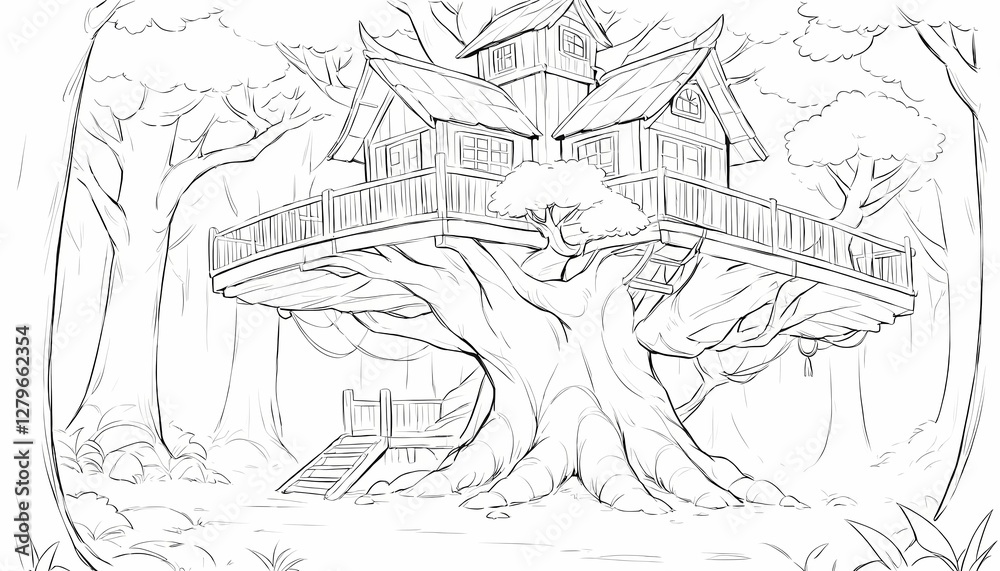 Naklejka premium Tree house in the forest