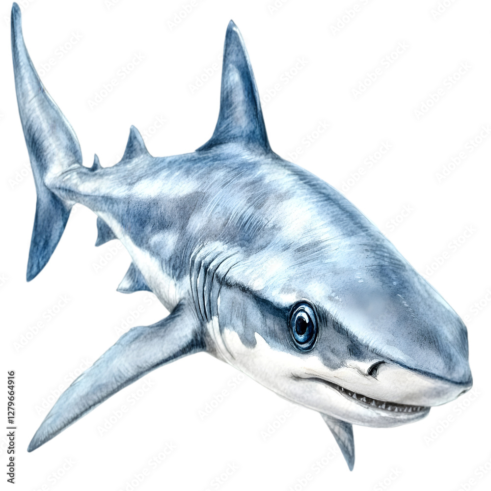 Fototapeta premium Friendly shark painting showcasing an artistic representation of marine life with vibrant colors and intricate details