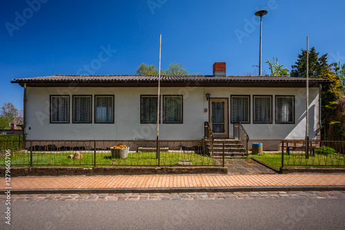 German Democratic Republic (GDR) Style historical Bungalow; Concept for Socialist Architecture; Copy Space