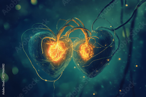 A poetic and moving illustration of two hearts connected by glowing threads, symbolizing deep emotional bonds and the power of love.