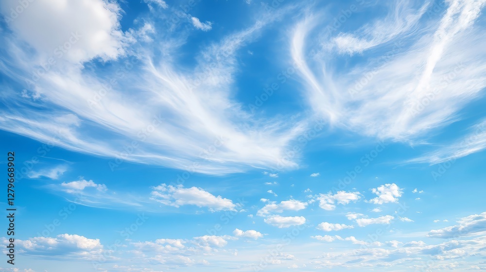 The sky is blue with white clouds. The clouds are scattered throughout the sky. The sky is clear and bright The sky is blue with white clouds. The clouds are scattered throughout the sky. The sky is clear and bright