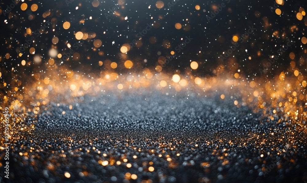 Naklejka premium Sparkling golden bokeh lights illuminate a dark, textured surface