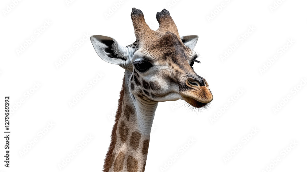 Unique portrait of a young giraffe in bright light Unique portrait of a young giraffe in bright light
