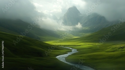 A picture-perfect Swiss Alps scene featuring the Wellhorn, rolling green meadows, and the pristine Reichenbach River in the heart of Rosenlaui photo