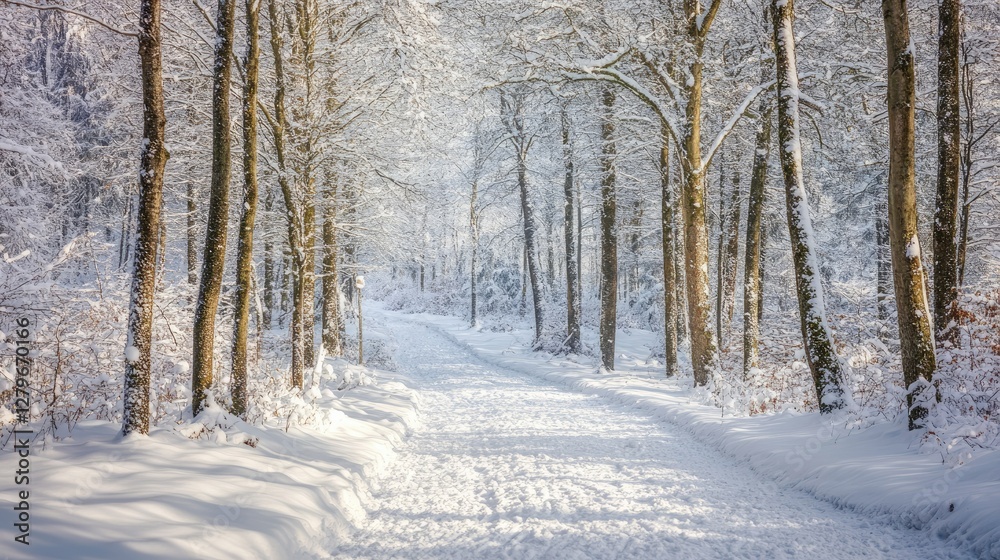 A scenic snowy hiking trail in Dnser lpele, leading through an enchanting winter forest with untouched powder. A scenic snowy hiking trail in Dnser lpele, leading through an enchanting winter forest with untouched powder.