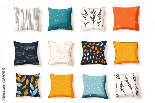 Flat cartoon style cushions This varied set of pillows featuring different sizes shapes