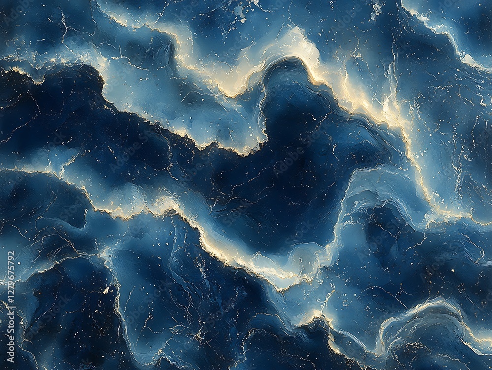 Obraz premium Sophisticated Blue and Gold Marble-Inspired Digital Painting Picture