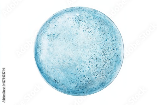Handcrafted pale blue ceramic dish with a textured sandy finish seen from above on a whit
