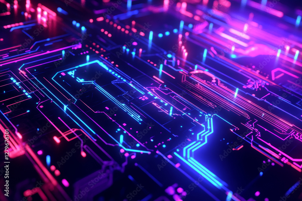 A futuristic and high tech digital design with glowing neon circuitry forming intricate patterns against a dark cosmic background. The cyberpunk inspired aesthetic is sleek and modern. A futuristic and high tech digital design with glowing neon circuitry forming intricate patterns against a dark cosmic background. The cyberpunk inspired aesthetic is sleek and modern.