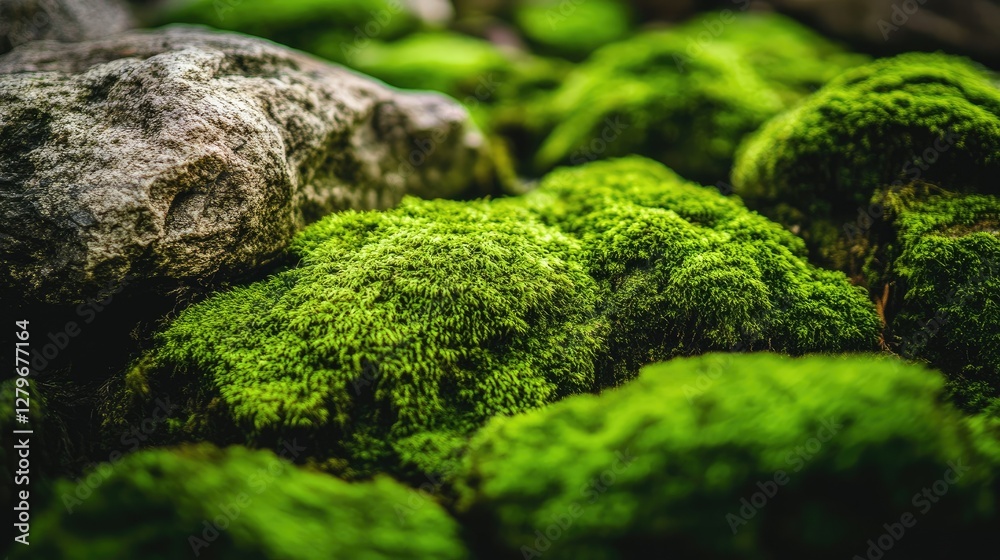 Obraz premium The beauty of nature up close thick moss growing over rugged stones, creating a lush, textured background