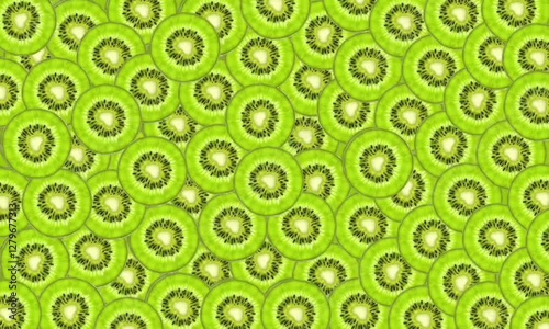 Wallpaper Mural Animated footage shows rotating kiwi fruit slices with dynamically moving seeds. The fresh green color and detailed texture create an energetic look, perfect as a fruit-themed background template. Torontodigital.ca