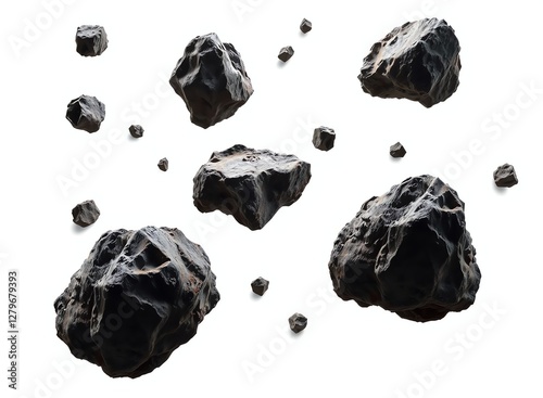 an image of a group of rocks and stones on a white surface, there is a lot of rocks that are flying in the air photo