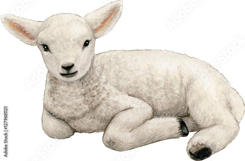 Wallpaper Mural Watercolor realistic cute farm lamb Torontodigital.ca