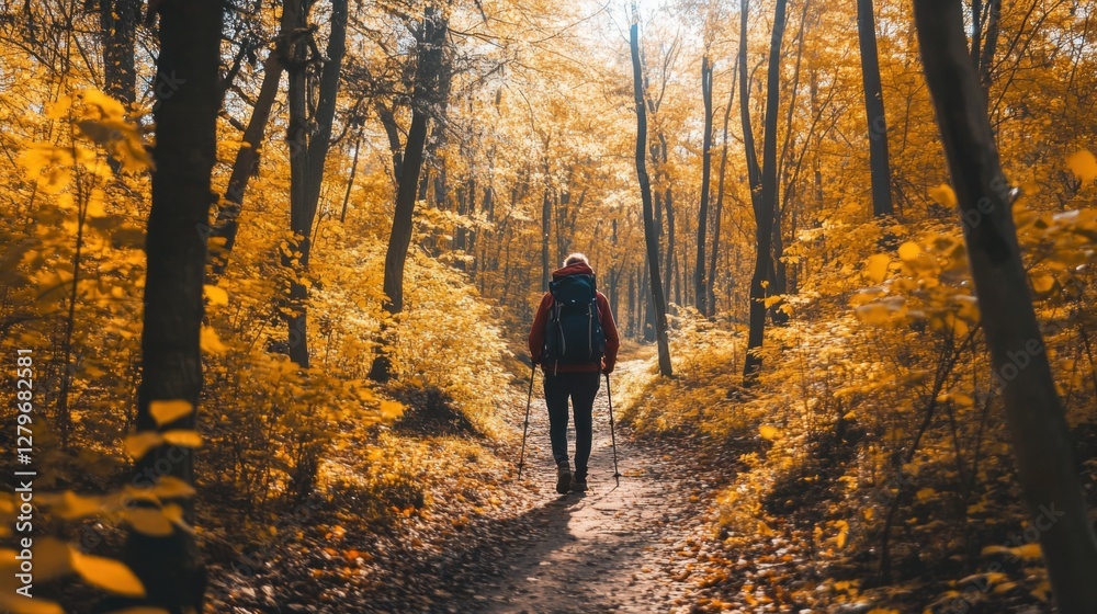 Backpacker on a trail Backpacker on a trail