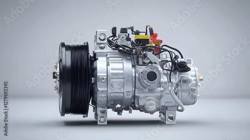 Detailed photograph showcasing the air conditioning compressor and cooling system components inside the engine bay of a car
