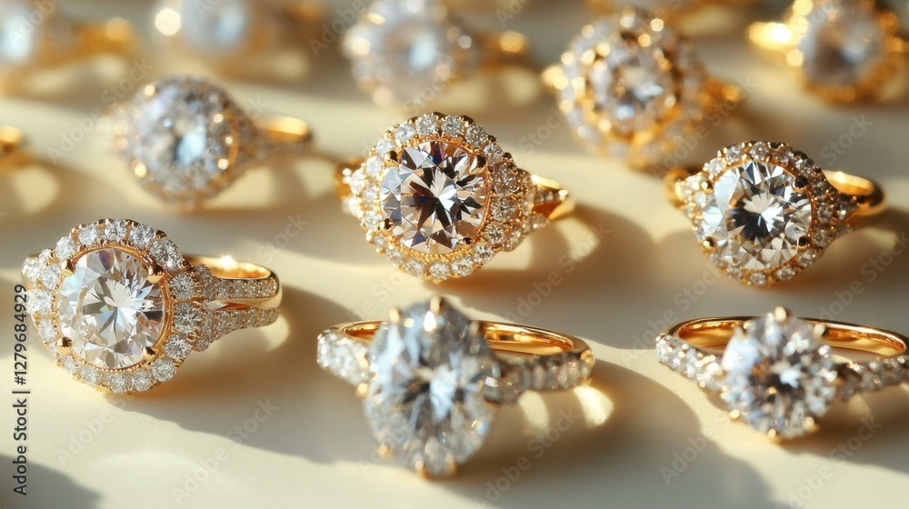 Elegant mixed gold cocktail rings with large center stones and halo diamonds scattered artistically Elegant mixed gold cocktail rings with large center stones and halo diamonds scattered artistically
