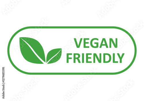 Vegan friendly vector icon. Organic, bio, eco symbol. Vegan, no meat, lactose free, healthy, fresh and nonviolent food. Green vector illustration with leaves for stickers, labels,print, web and logos.