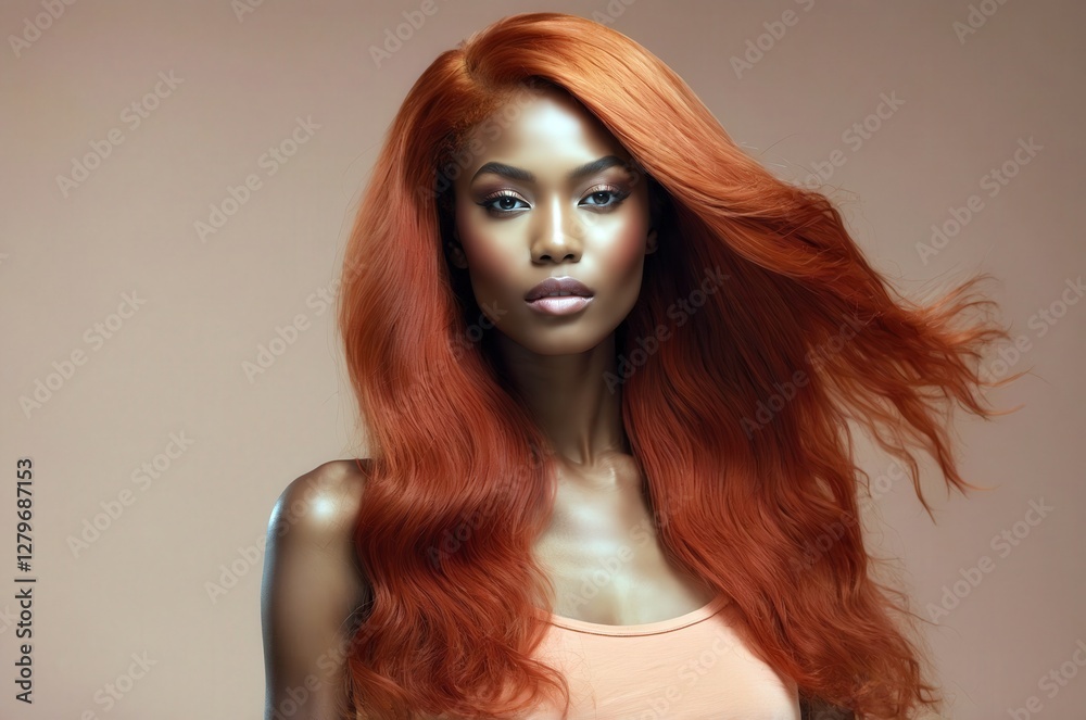 Obraz premium Beautiful confident photo model showcases vibrant makeup against a pastel color background in a studio setting, people and skincare, fashion theme concept. 