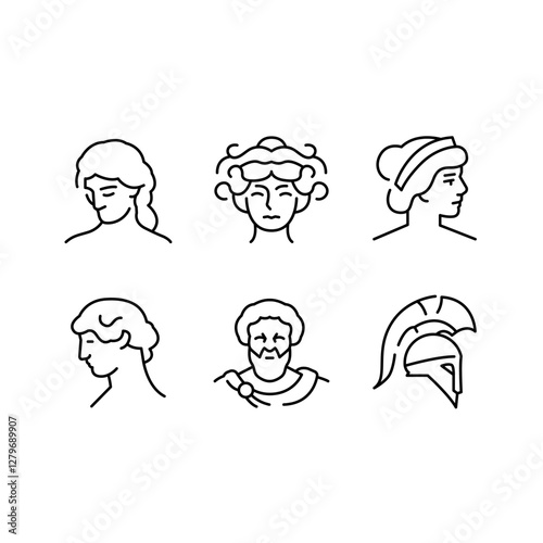 Ancient Greece Statue icons. Set of 20 Ancient Greek trendy minimal icons. Woman, Spartan Helmet. Design signs for web page, mobile app, packaging design. Vector illustration