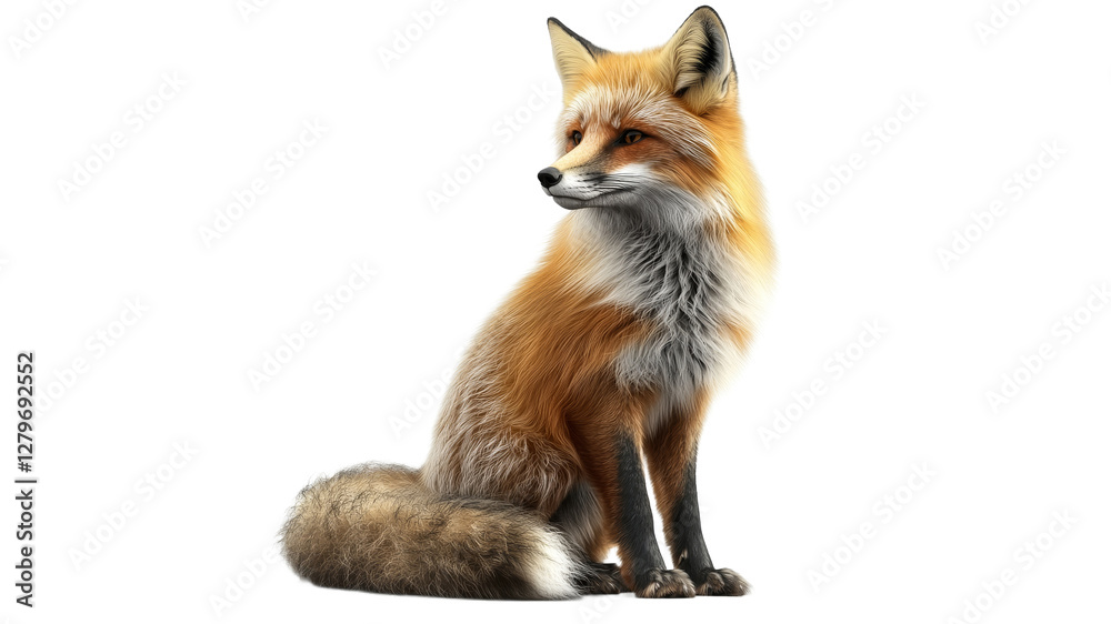 Fototapeta premium Red fox sitting gracefully against white backdrop