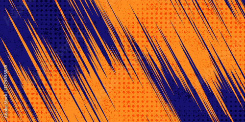 Abstract Sports Background with Blue and Orange Brush Texture and Halftone Effect