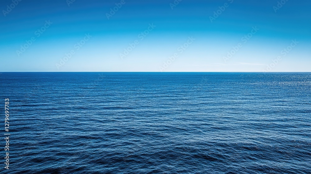 A bright blue sky meeting a clear horizon over a still ocean, endless open space. A bright blue sky meeting a clear horizon over a still ocean, endless open space.