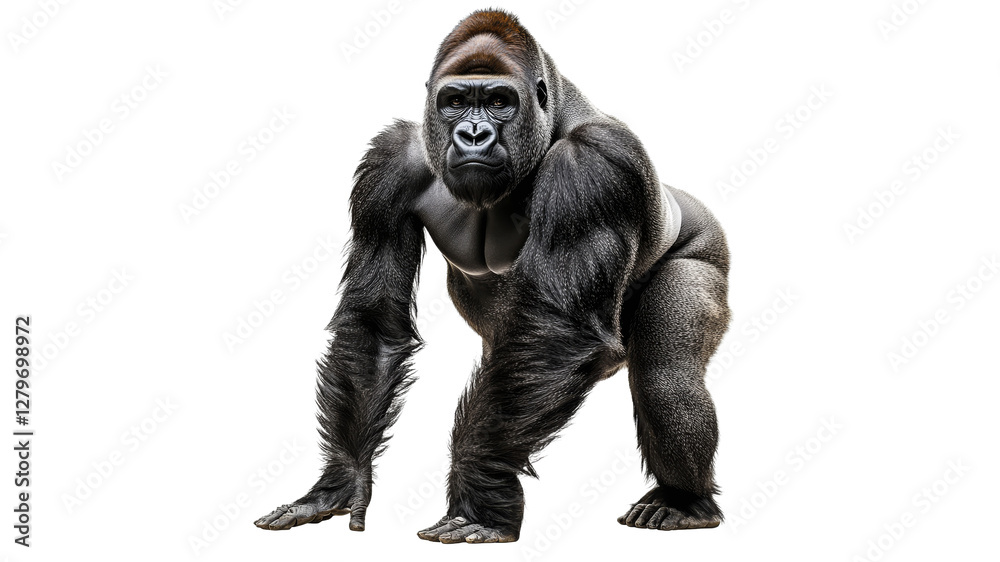 Powerful adult gorilla standing in a neutral pose Powerful adult gorilla standing in a neutral pose