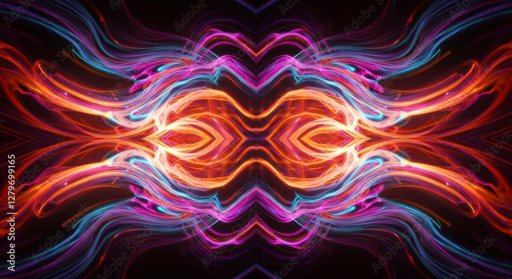 Obraz premium Neon Abstract: A mesmerizing neon abstract art piece showcases an intricate dance of vibrant colors and fluid shapes, igniting the imagination.