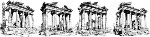 Temple of Artemis at Ephesus. The great construction of the Greeks. Hand drawn vector vintage sketch