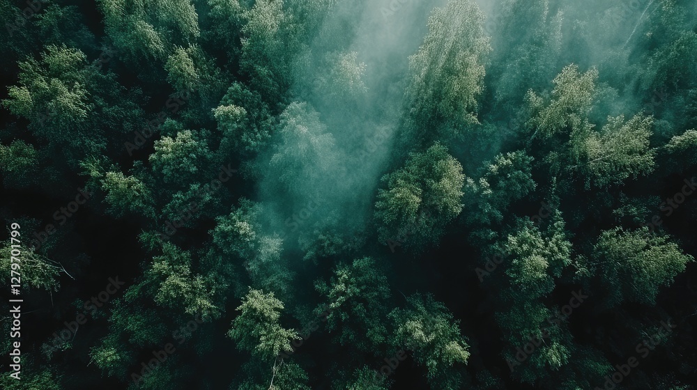 Fototapeta premium A high canopy view of a dense rainforest, treetops stretching into the distance.
