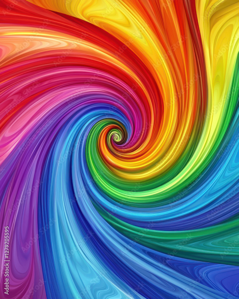 Fototapeta premium An Abstract rainbow spiral pattern creates joyful energy with space for text