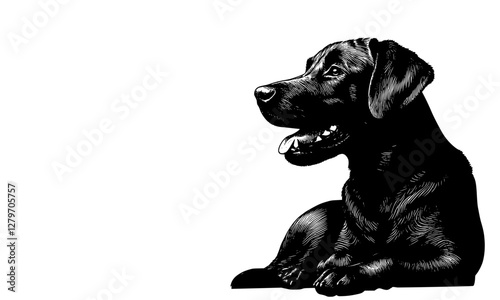 Detailed Black and White Illustration of a Dog, black labrador retriever puppy, black labrador retriever