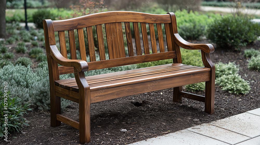 Empty bench in serene memorial garden for reflection and remembrance Empty bench in serene memorial garden for reflection and remembrance