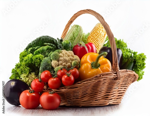 Fresh vegetables in the basket, white background, and in the kitchen. Slicing Vegetables in the kitchen, fresh Vegetables are a delicious and healthy way to nourish your body
