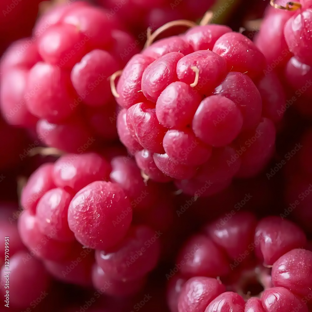 Close up view of ripe raspberries berries on branches Close up view of ripe raspberries berries on branches