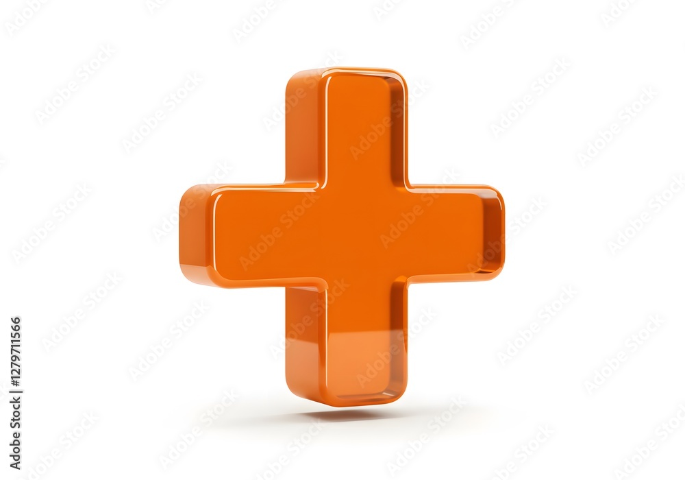 glossy 3D orange plus sign symbol with smooth edges is isolated on a white background glossy 3D orange plus sign symbol with smooth edges is isolated on a white background