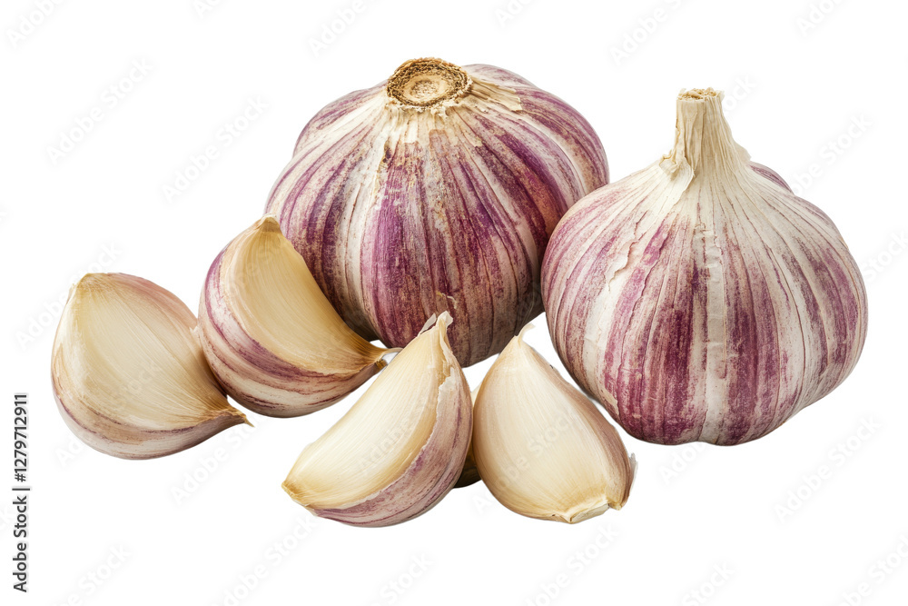 Obraz premium Garlic bulbs and cloves on white